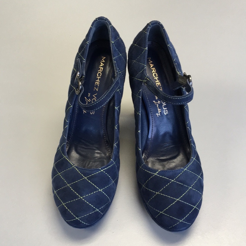 Marchez Vous blue quilted suede shoes